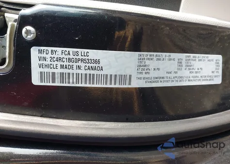 2023 Chrysler Pacifica Touring L из США, поврежденный, VIN 2C4RC1BG0PR533366